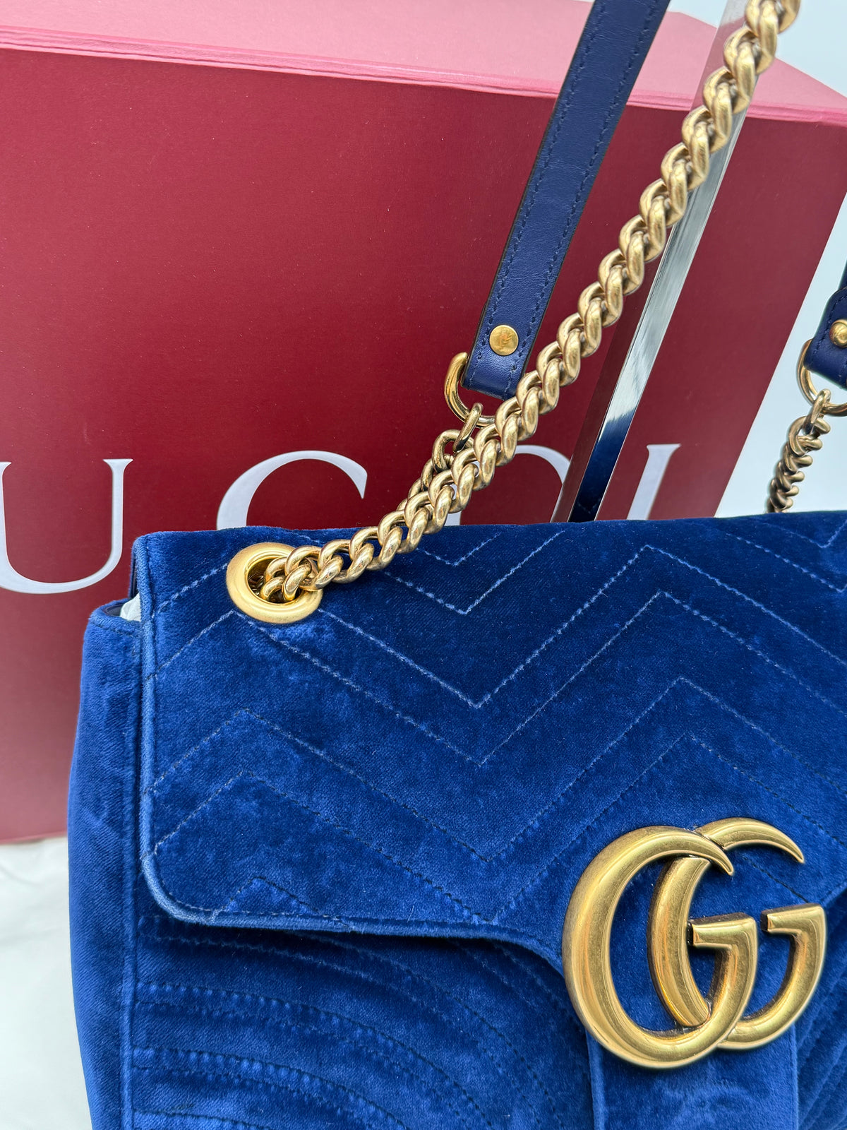 Gucci marmont GG grande in velluto blu - foto 6