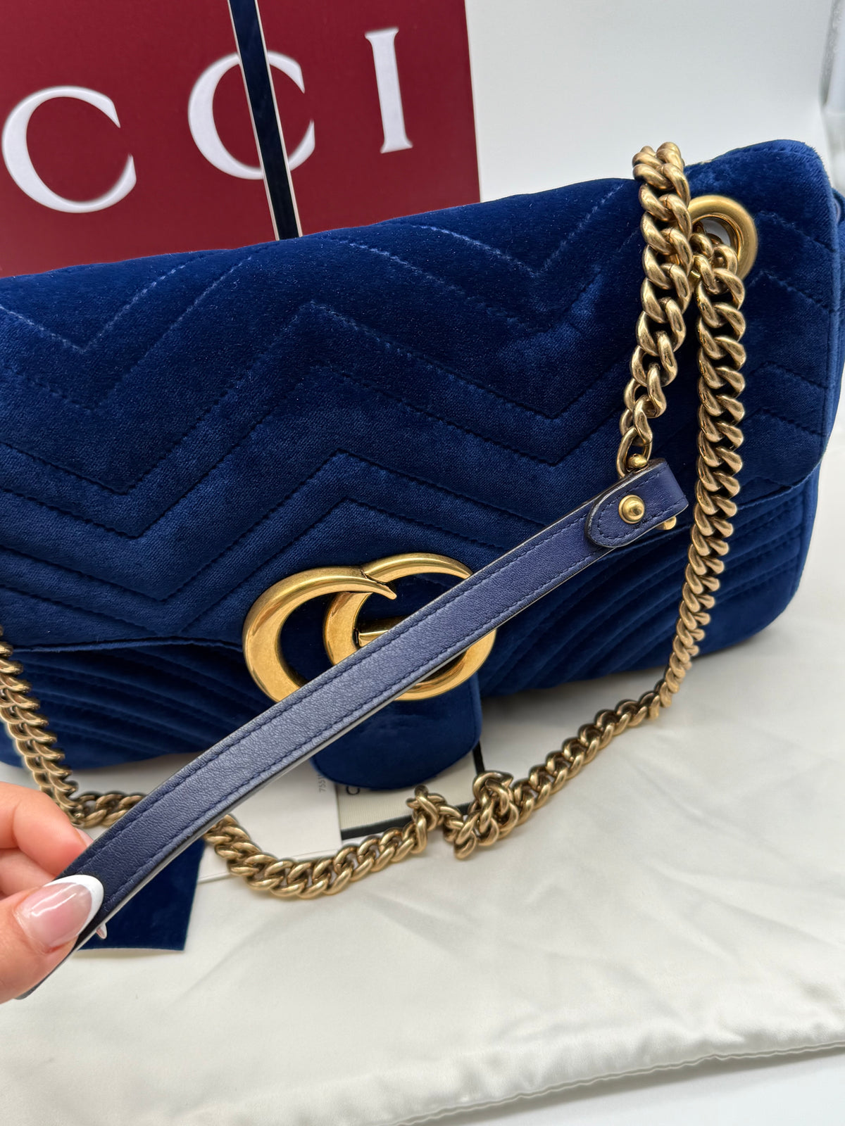 Gucci marmont GG grande in velluto blu - foto 7
