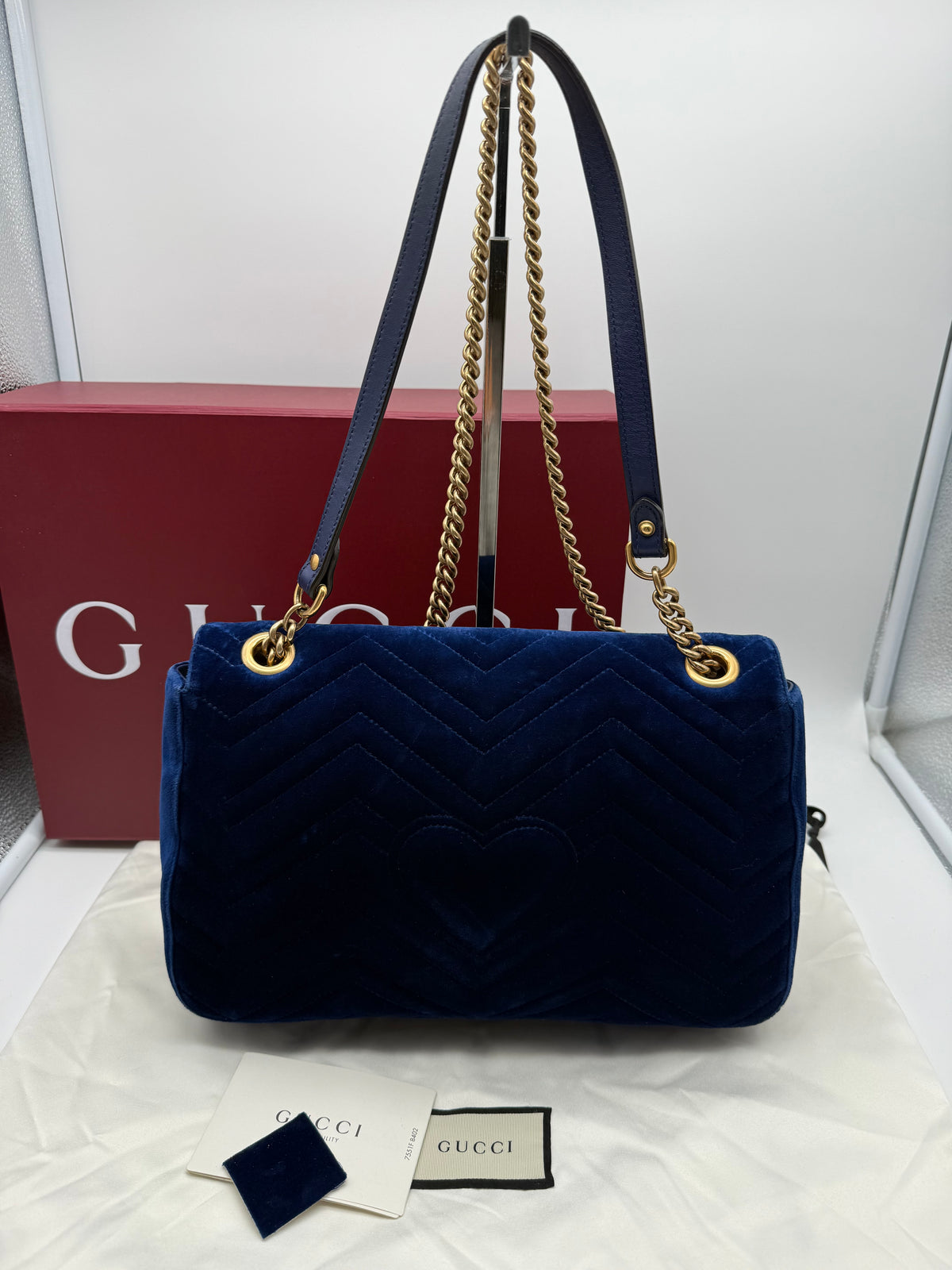 Gucci marmont GG grande in velluto blu - foto 8