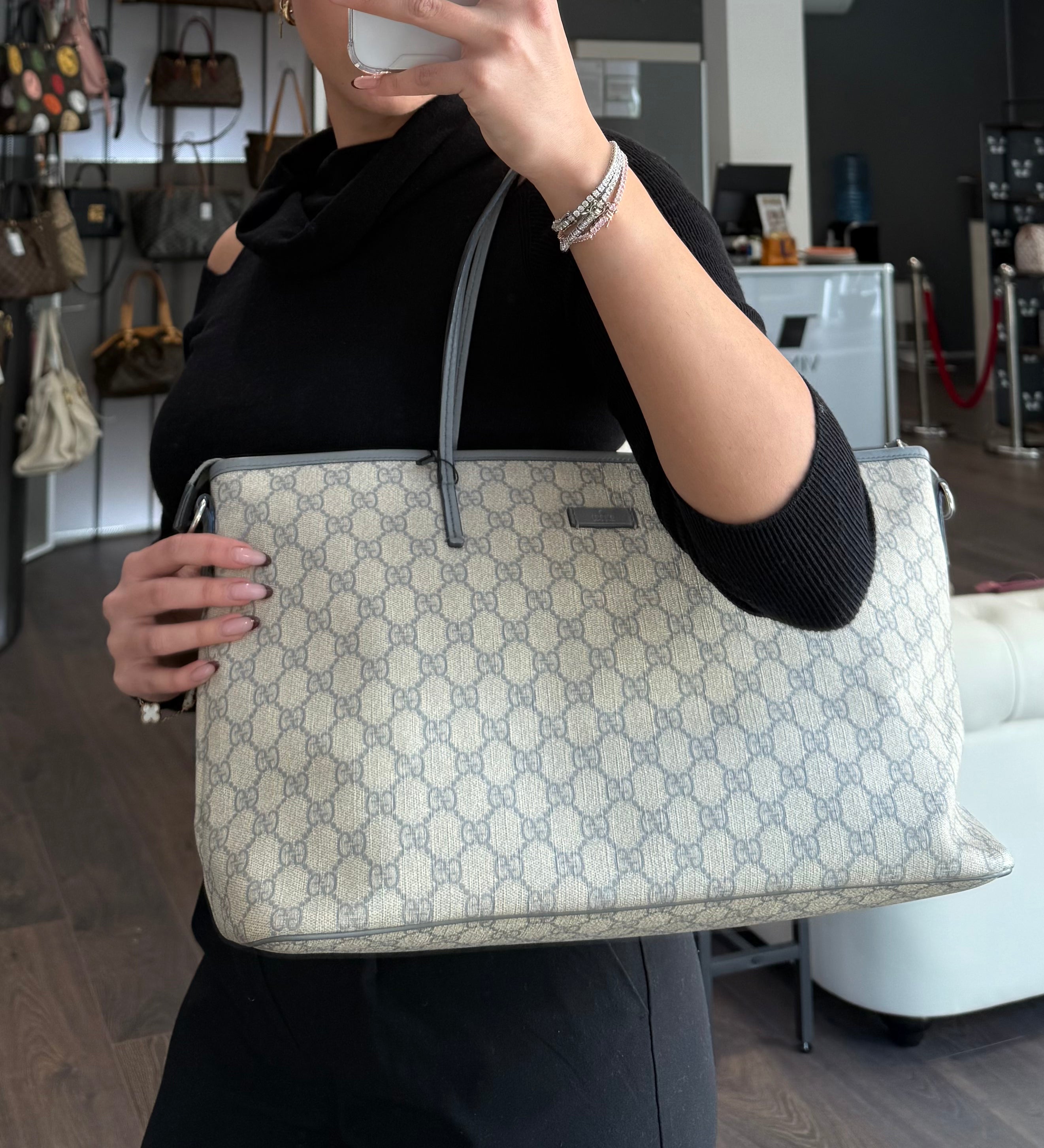 Gucci tote bag tela GG grigia