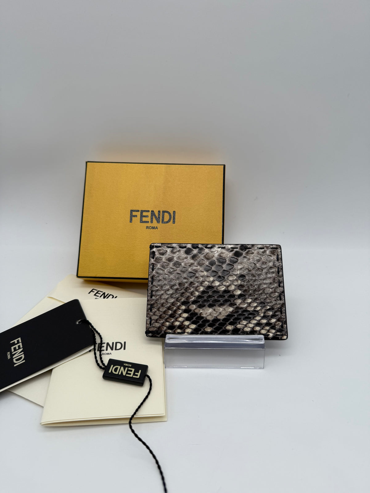 Fendi portacarte in pelle blu e pitone - foto 2