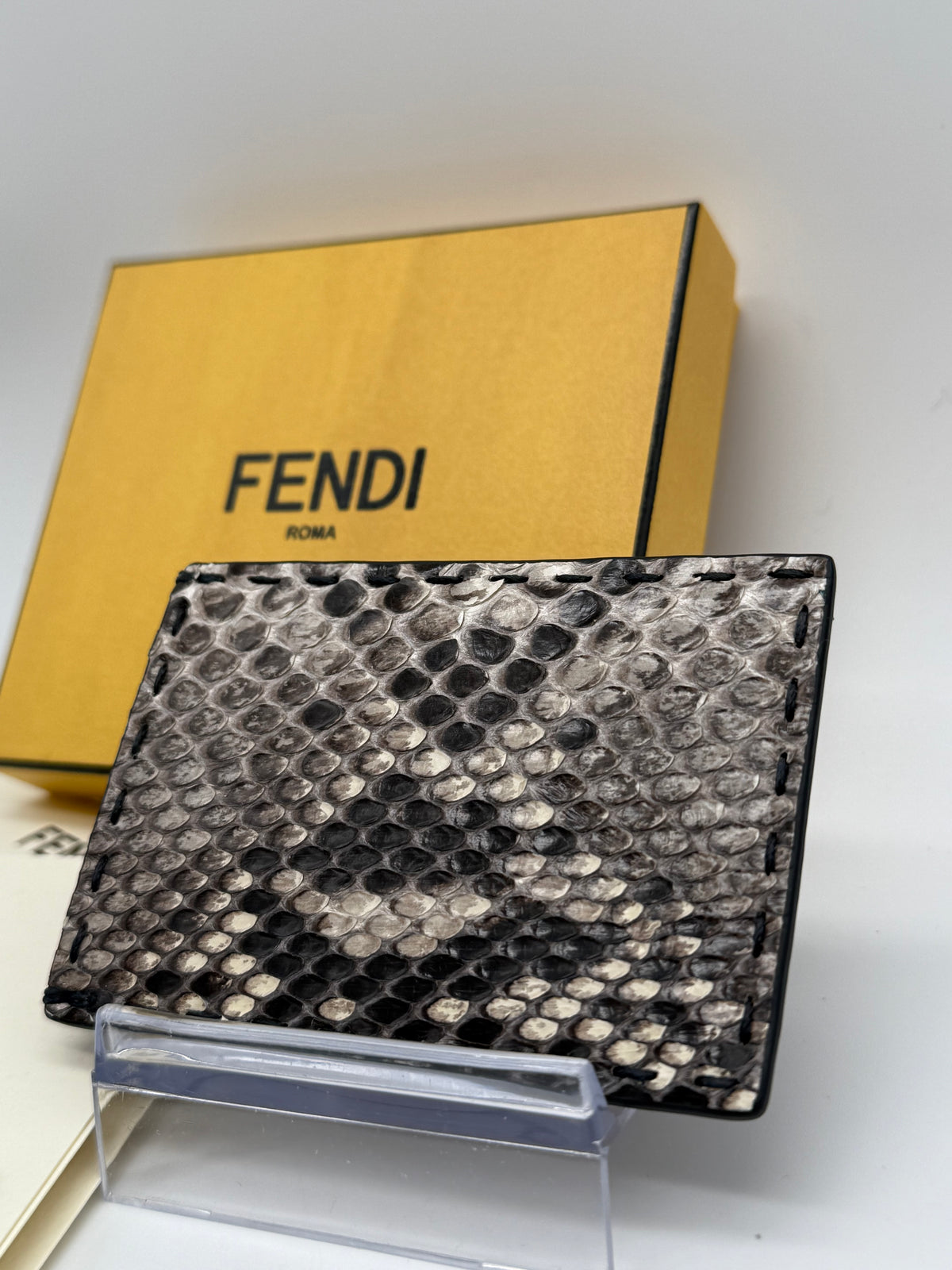 Fendi portacarte in pelle blu e pitone - foto 3