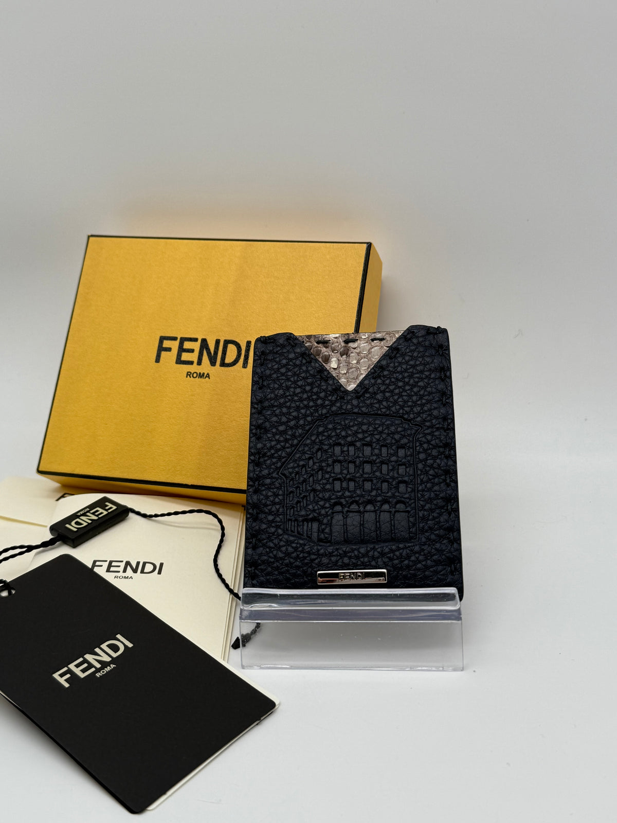 Fendi portacarte in pelle blu e pitone - foto 1