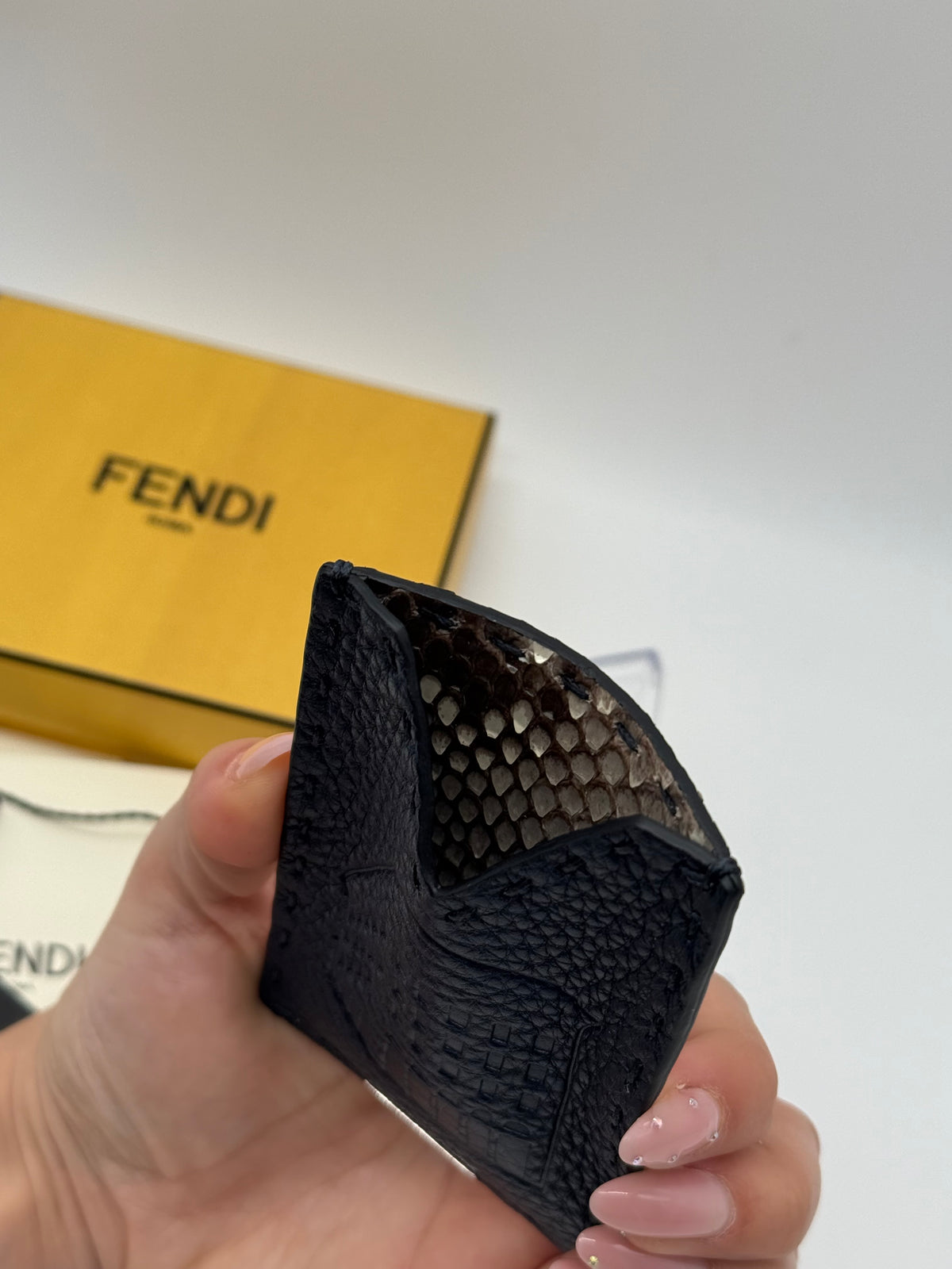 Fendi portacarte in pelle blu e pitone - foto 7