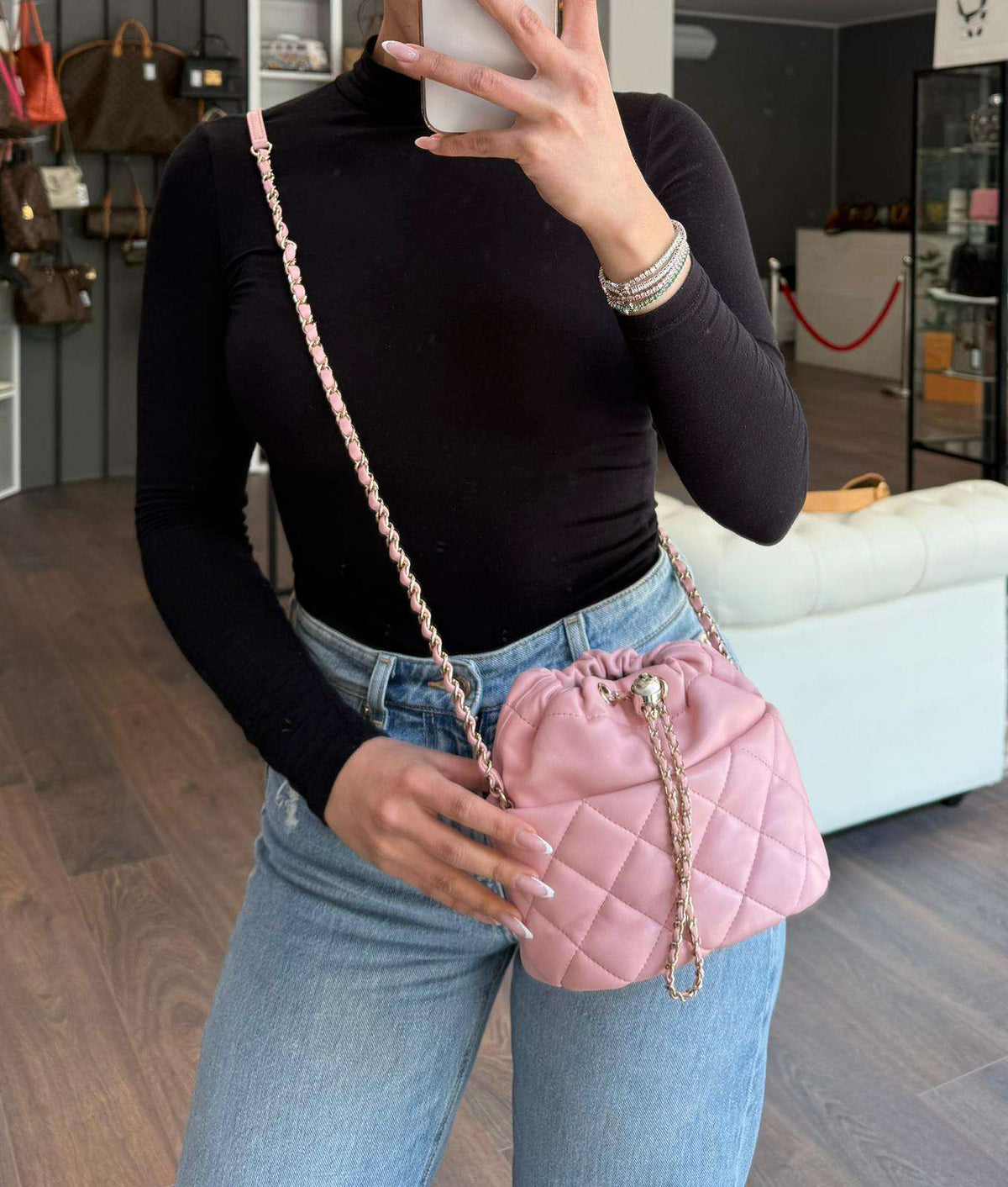 Chanel bucket pelle rosa - foto 3