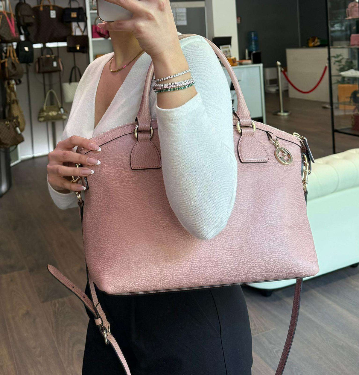 Gucci tote bag in pelle rosa - foto 3