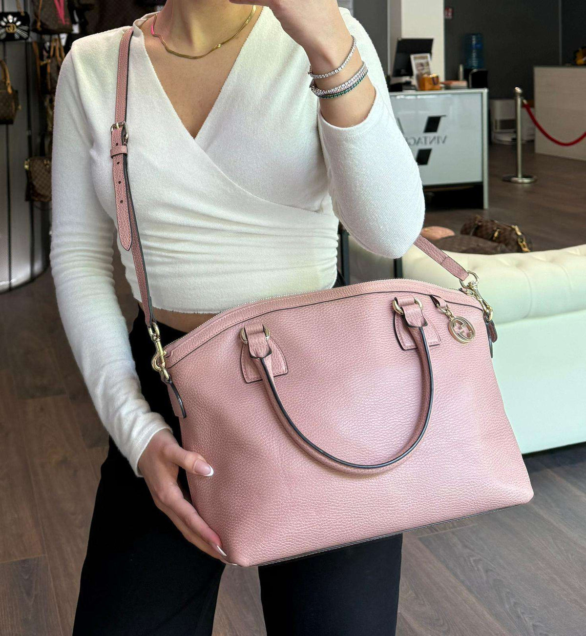 Gucci tote bag in pelle rosa - foto 4