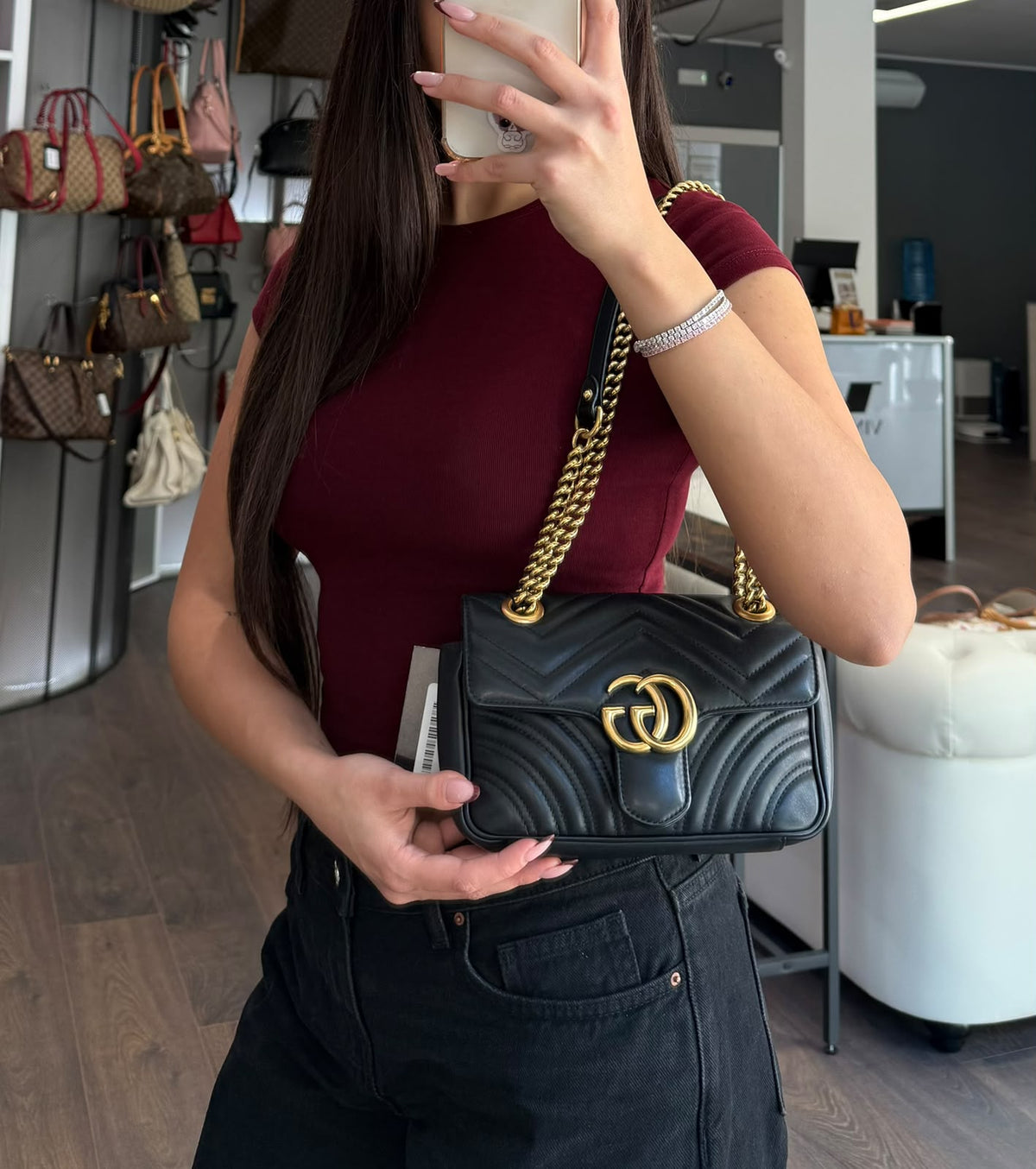 Gucci GG Marmont piccola in pelle nera