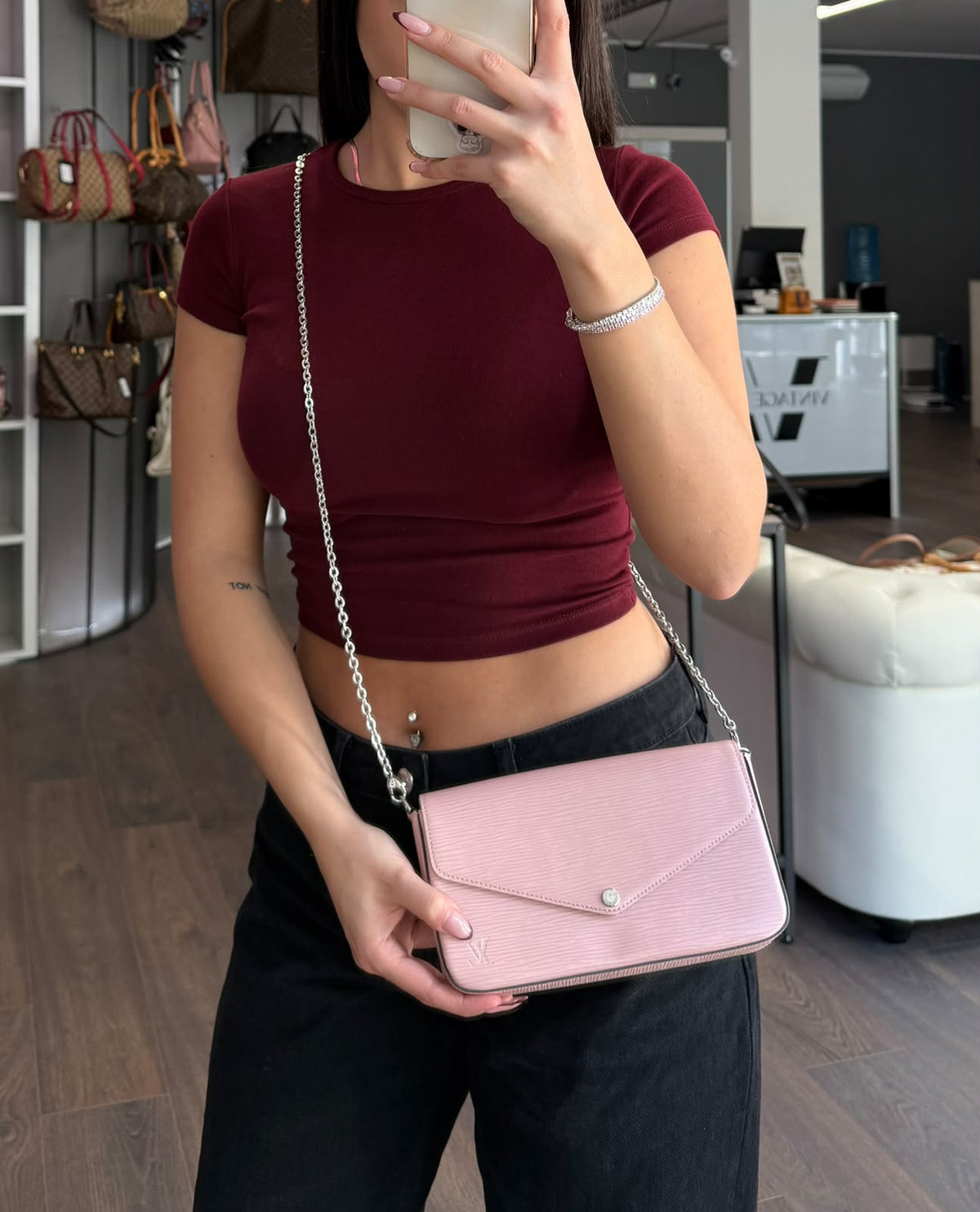Louis Vuitton Félicie in pelle epi rosa