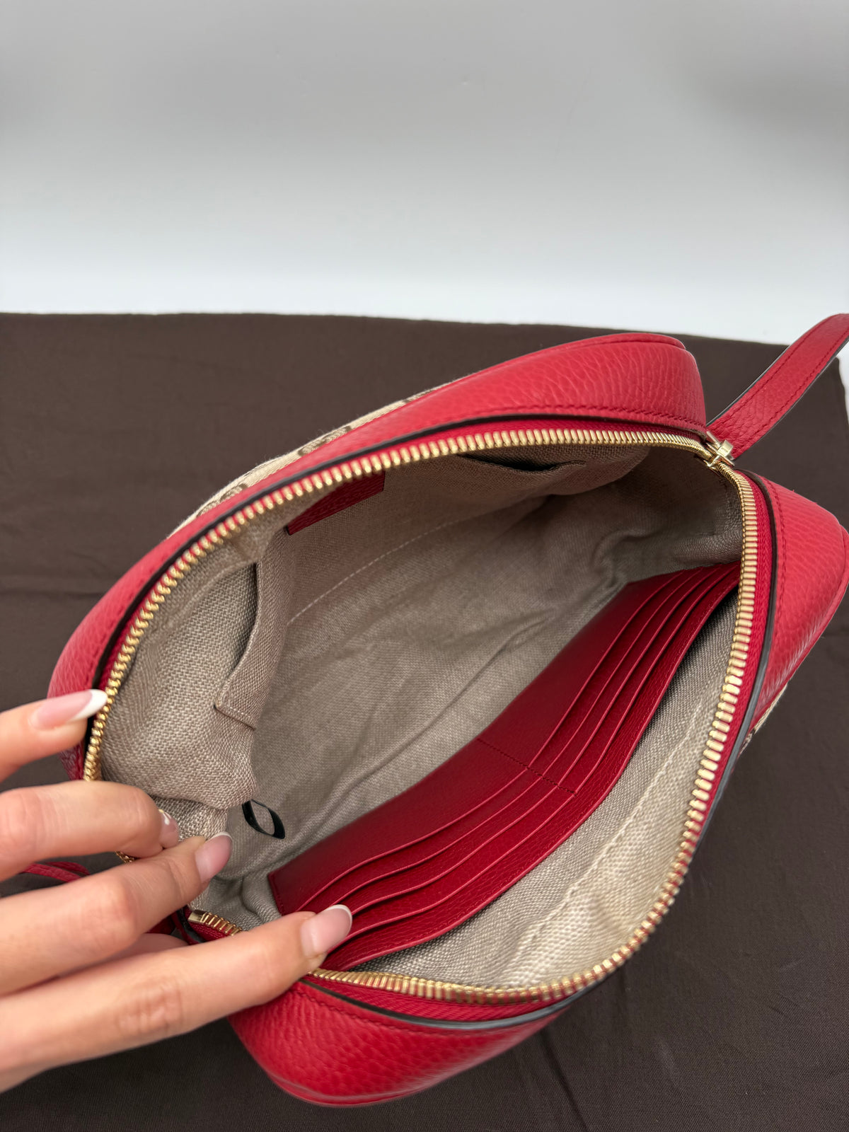 Gucci tracolla Bree pelle rossa e tela GG