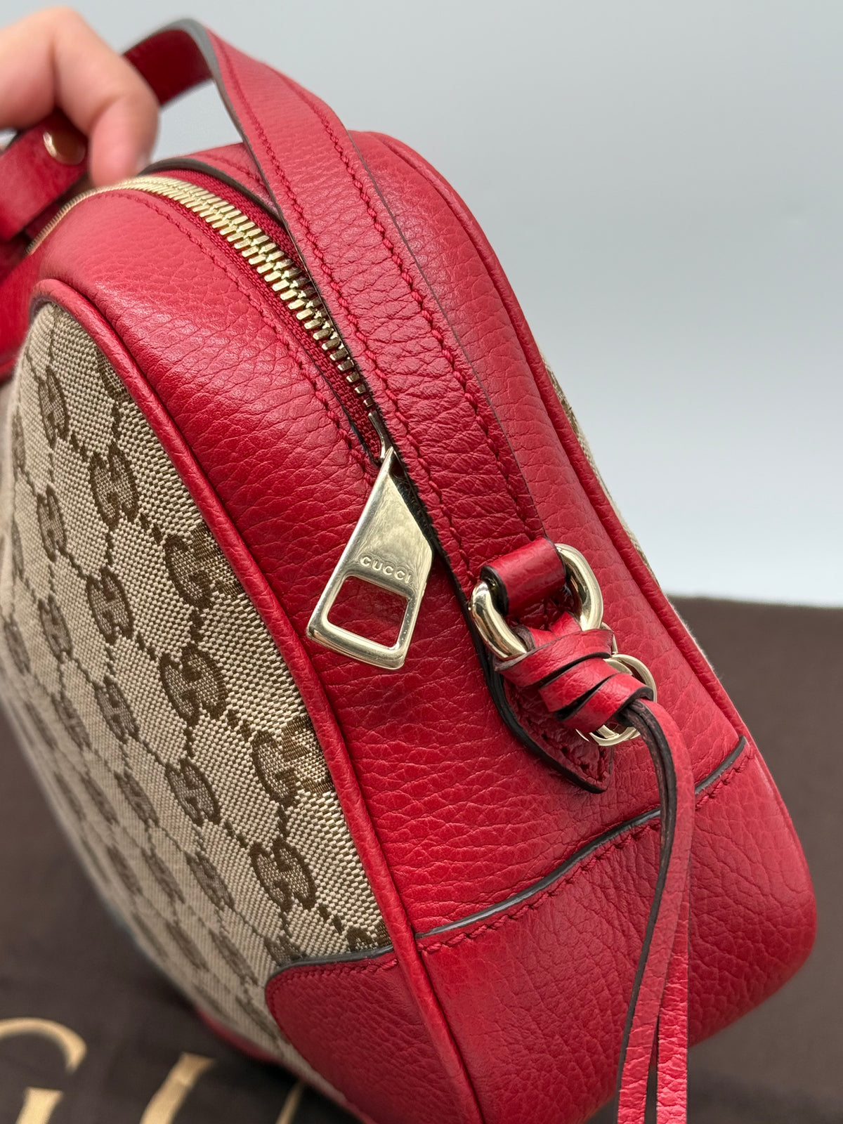 Gucci tracolla Bree pelle rossa e tela GG