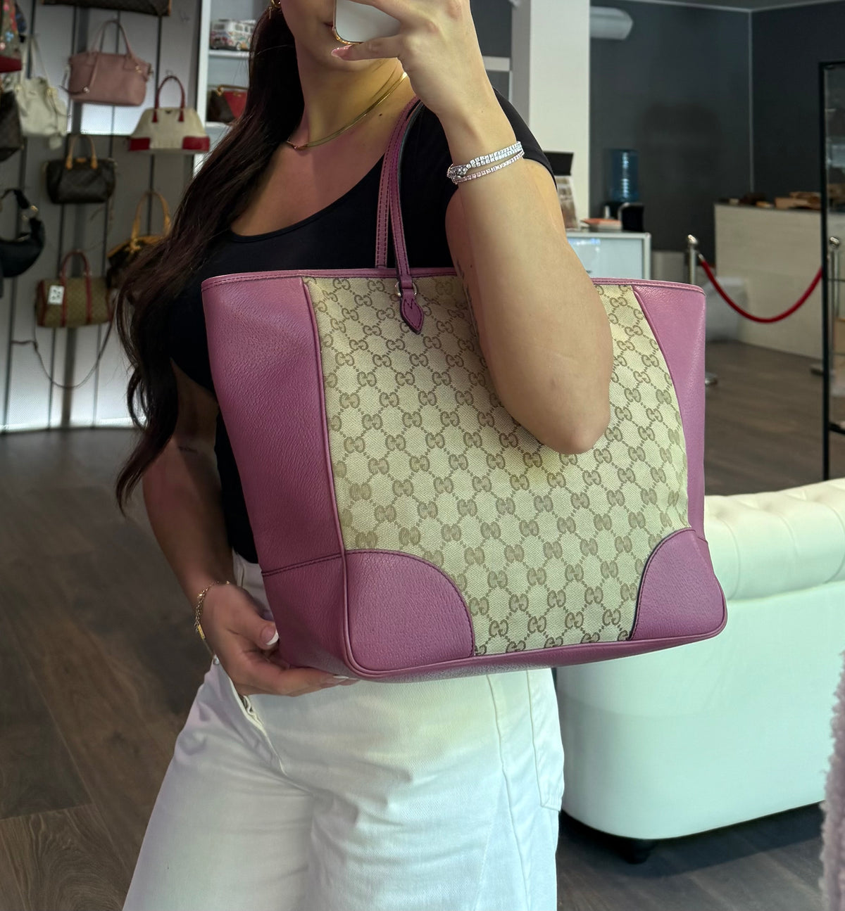 Gucci tote Bree tela GG e pelle viola