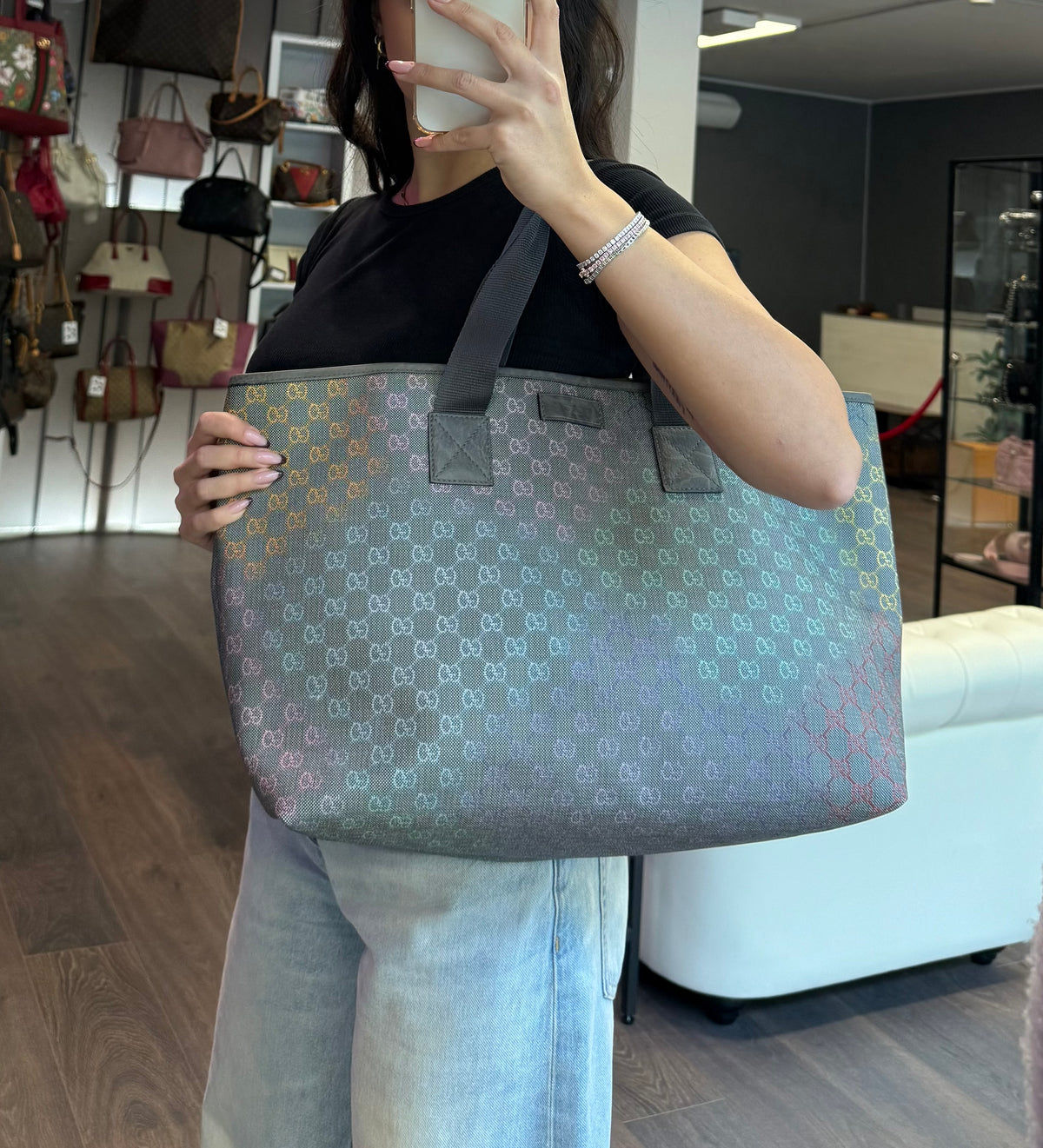 Gucci tote bag tela rainbow GG