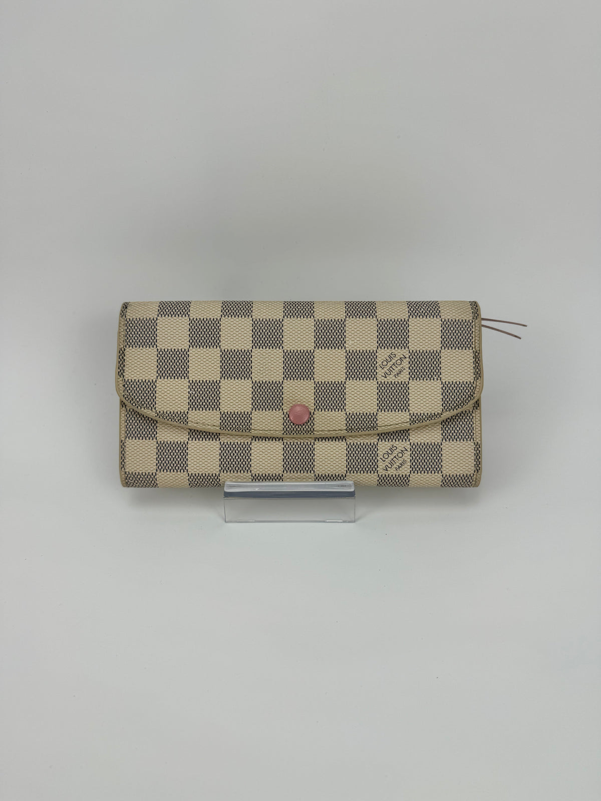 Louis Vuitton portafoglio Emilie damier azur e pelle rosa