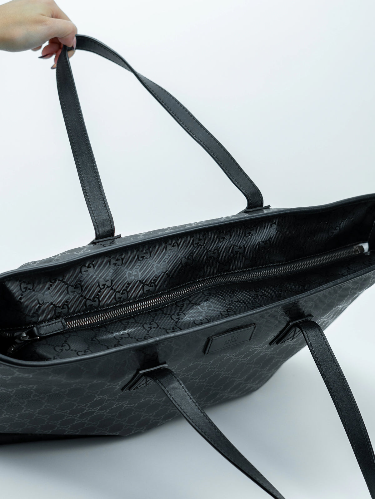 Gucci tote bag imprime nera lucida