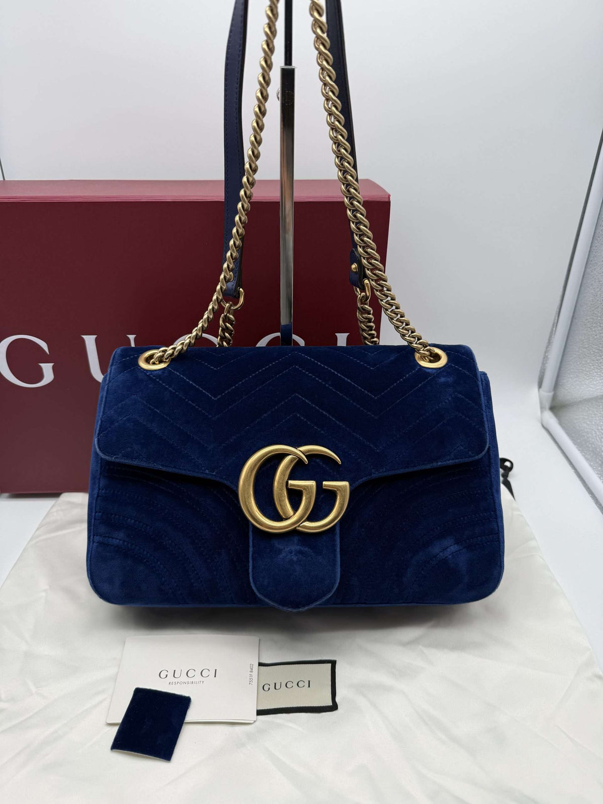 Gucci marmont GG grande in velluto blu - foto 1