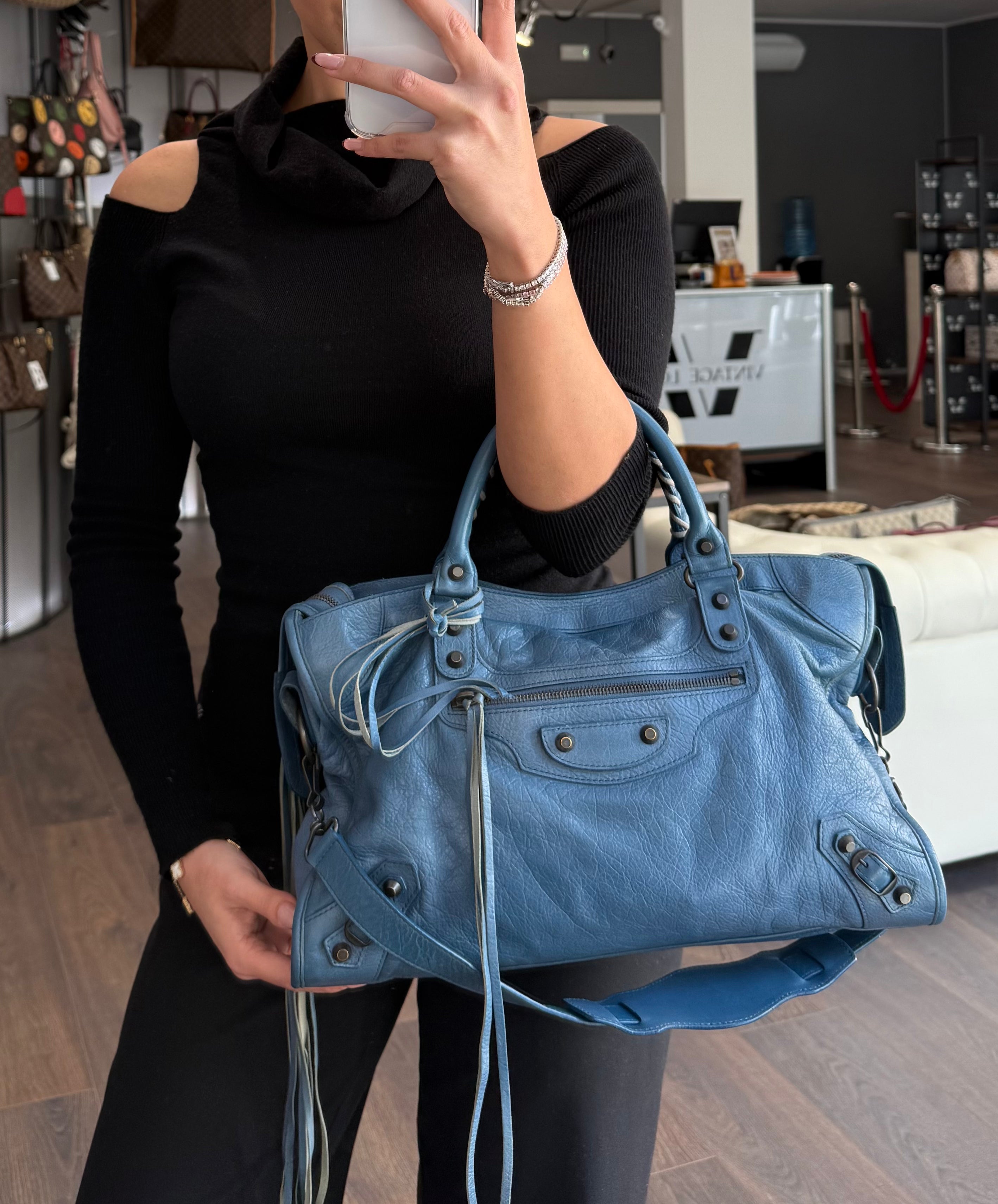 Balenciaga City media blu