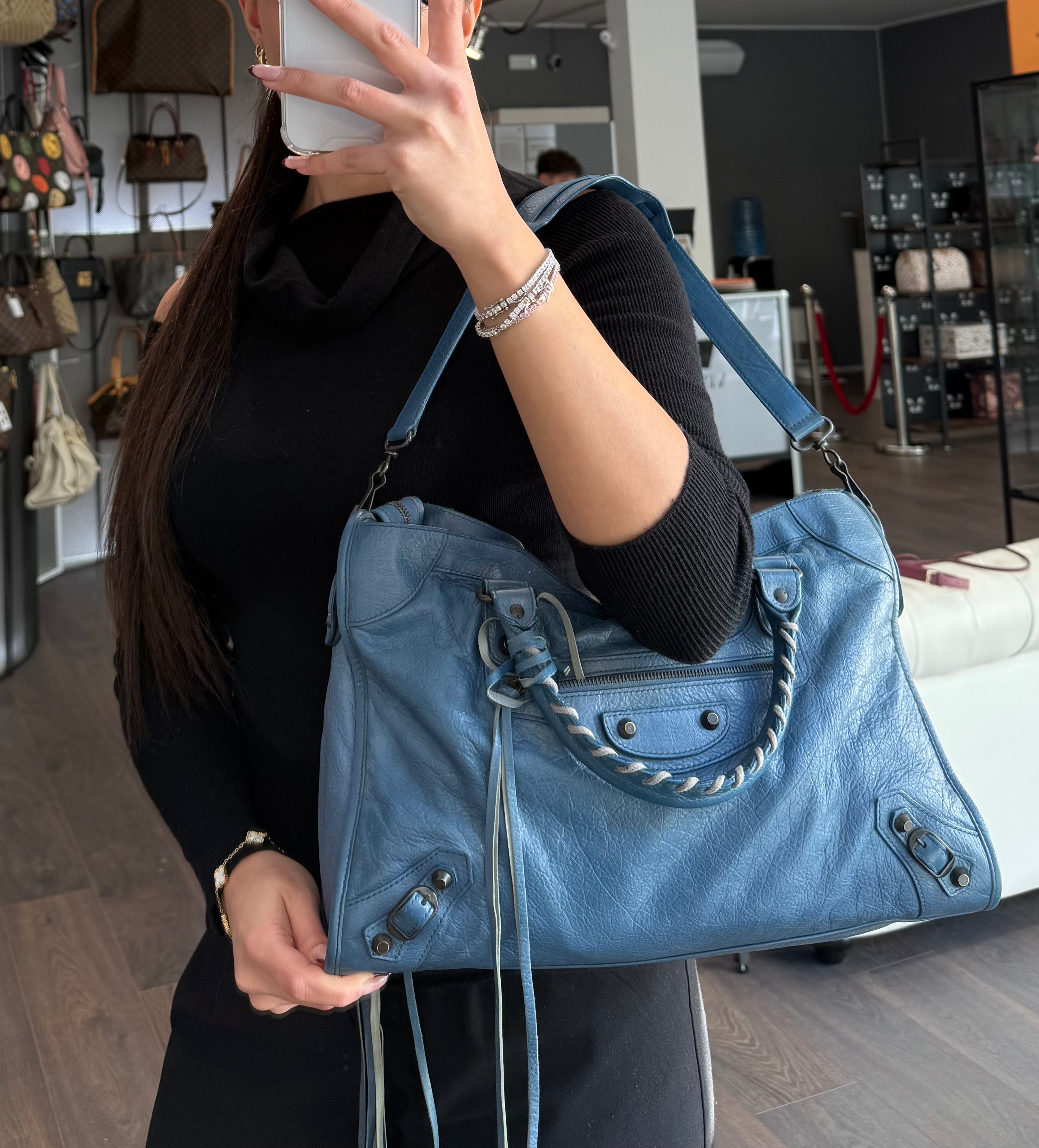 Balenciaga City media blu