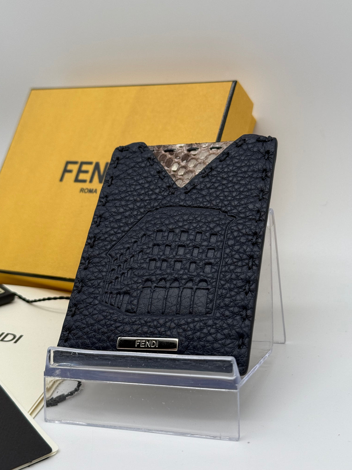 Fendi portacarte in pelle blu e pitone - foto 4