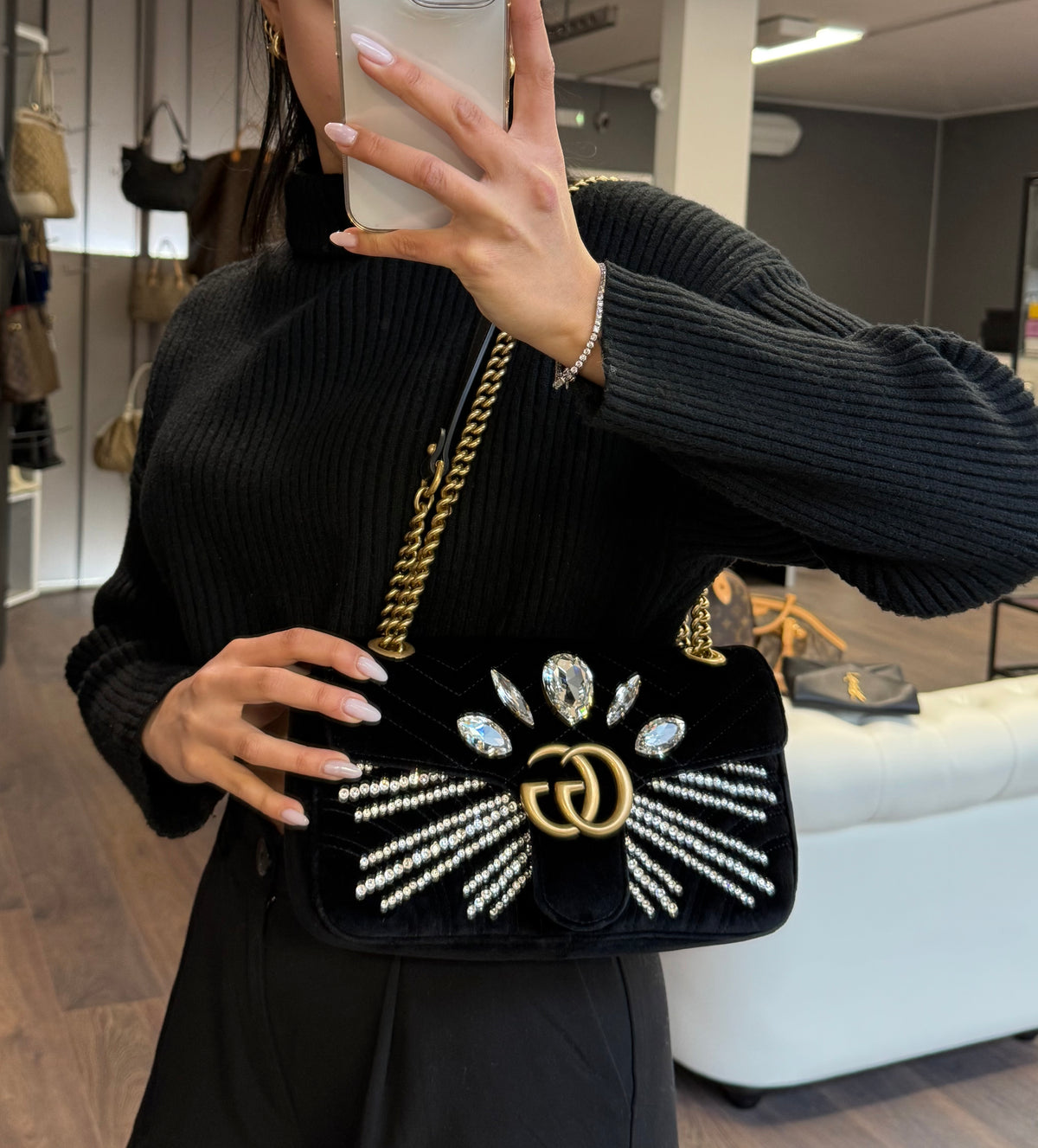 Gucci marmont crystal in velluto - foto 3