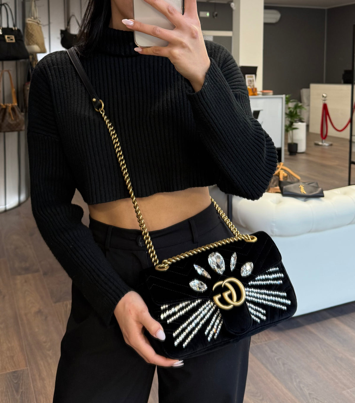 Gucci marmont crystal in velluto - foto 2