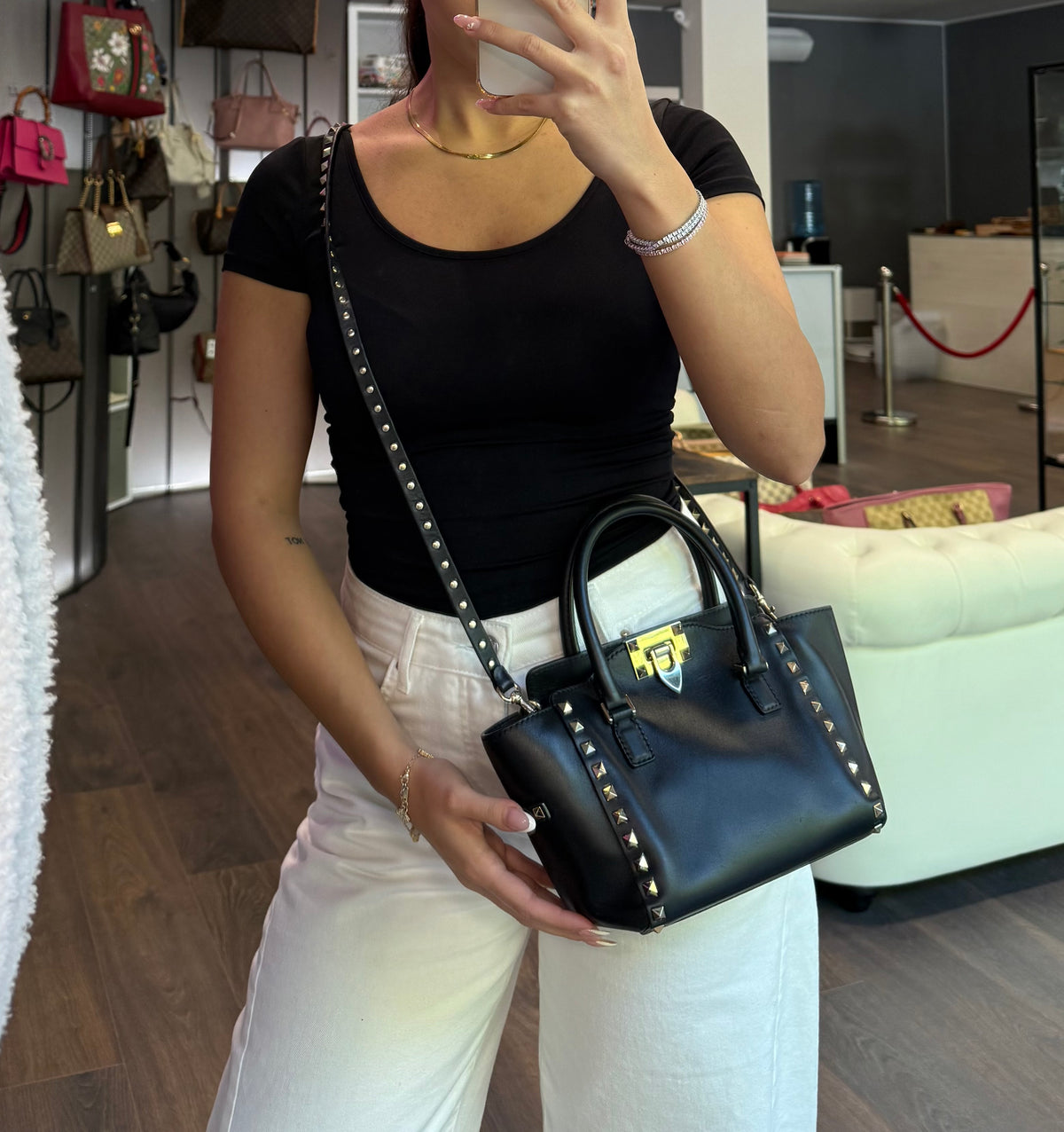 Valentino mini tote Rockstud nera