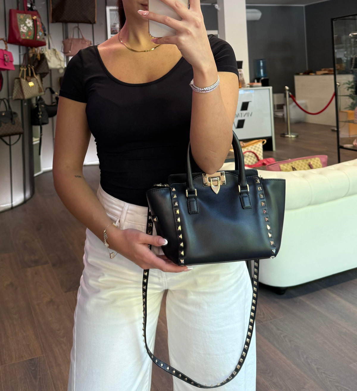 Valentino mini tote Rockstud nera