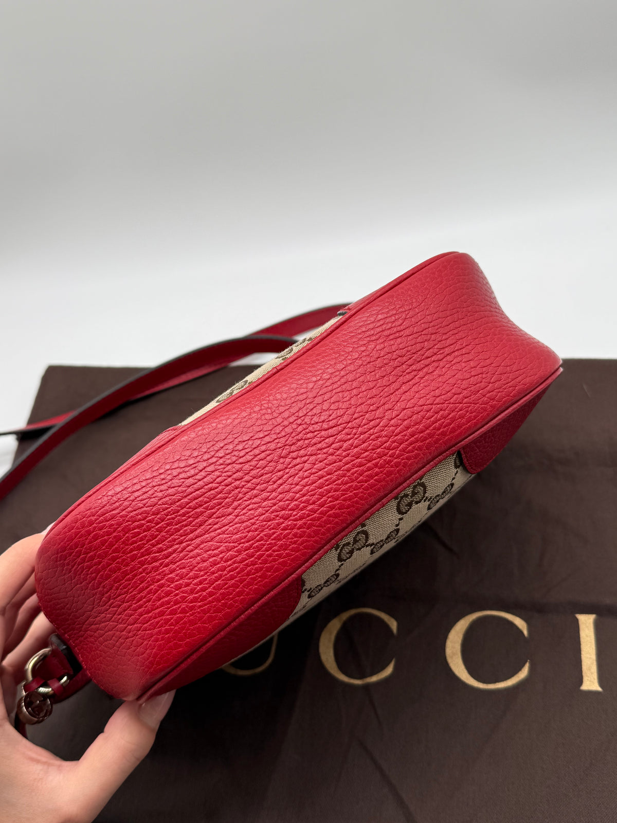 Gucci tracolla Bree pelle rossa e tela GG